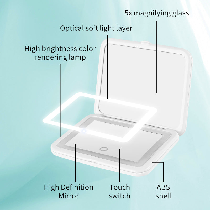 HD makeup mirror - touch switch - 5x magnification - optical soft light - ABS material