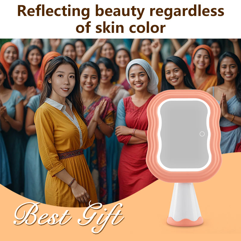 Pink Wavy LED Makeup Mirror, Promotional Image as Best Gift