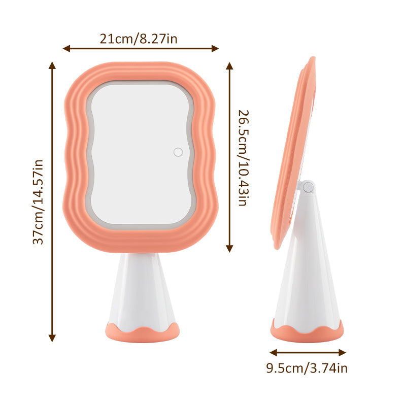 Pink Wavy LED Makeup Mirror, Size Specifications (H 37cm/W 21cm)