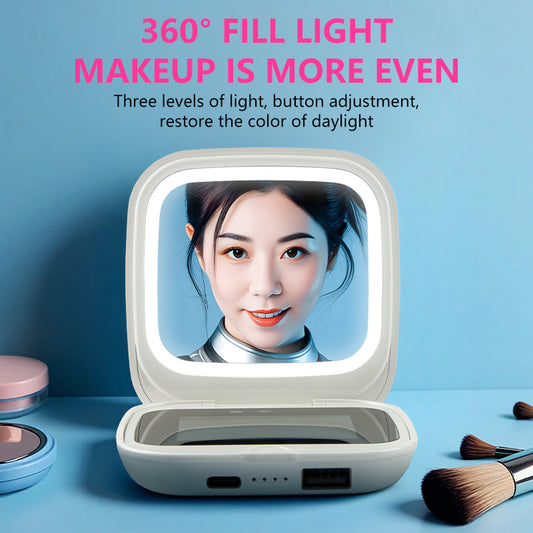 Portable LED Makeup Mirror with 360° Fill Light and Button Adjustment