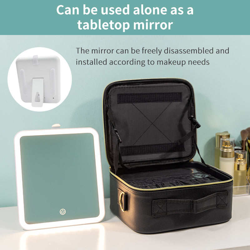 Portable makeup bag with detachable LED mirror function display