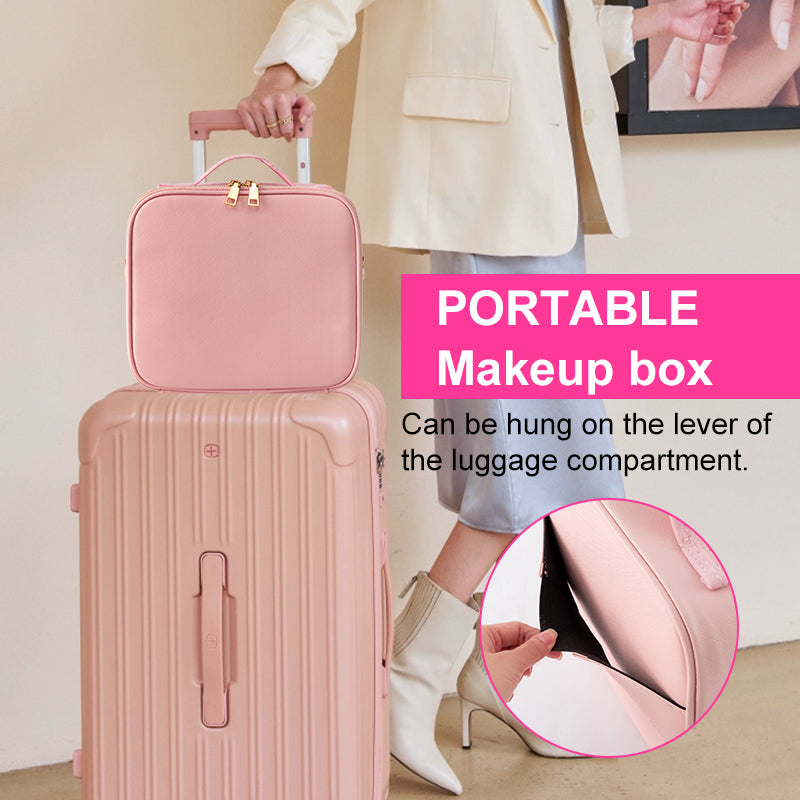 Portable Makeup Box Pink Case On Travel Luggage Suitcase Handle Storage