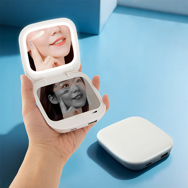 Portable Makeup Mirror Showing UV Sunscreen Detection Feature