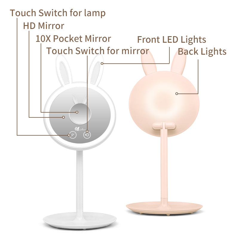 HD Mirror with  touch switch for lamp and 10X Pocket Mirror