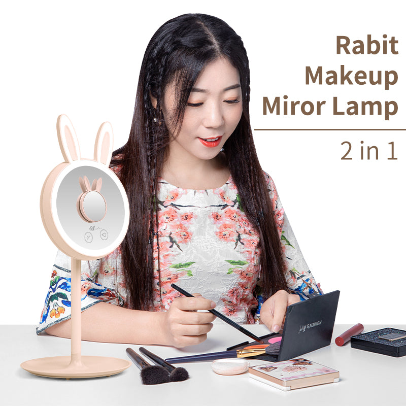 Portable vanity mirror with built-in LED light-Rabit 2-in-1 makeup mirror lamp