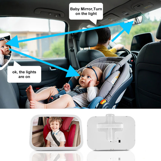 LED Baby Car Mirror for Rear Facing Infant Seat Safety