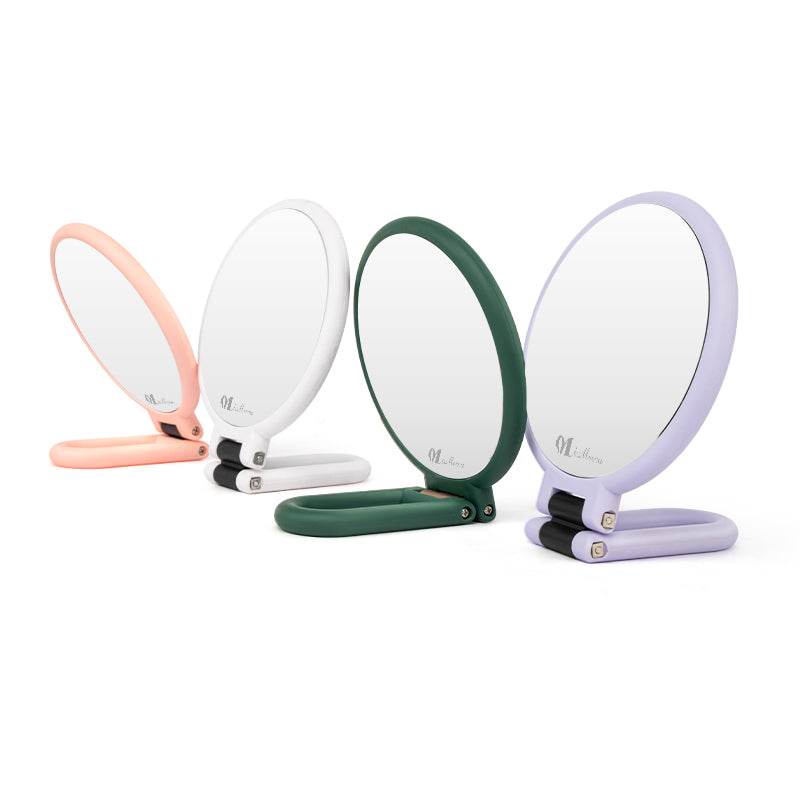 Round Foldable Handle Mirror Lightweight in Various Colors