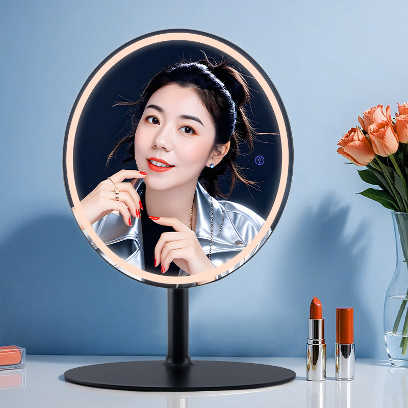 Round LED Makeup Mirror with Touch Control and Adjustable Stand