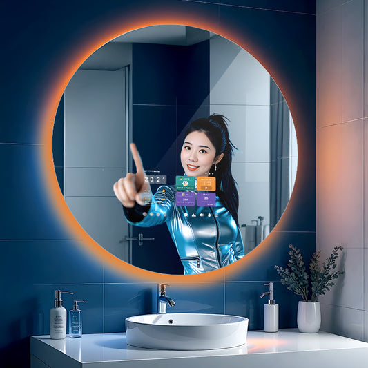 Round  Smart bathroom mirror with touch control and colorful LED light