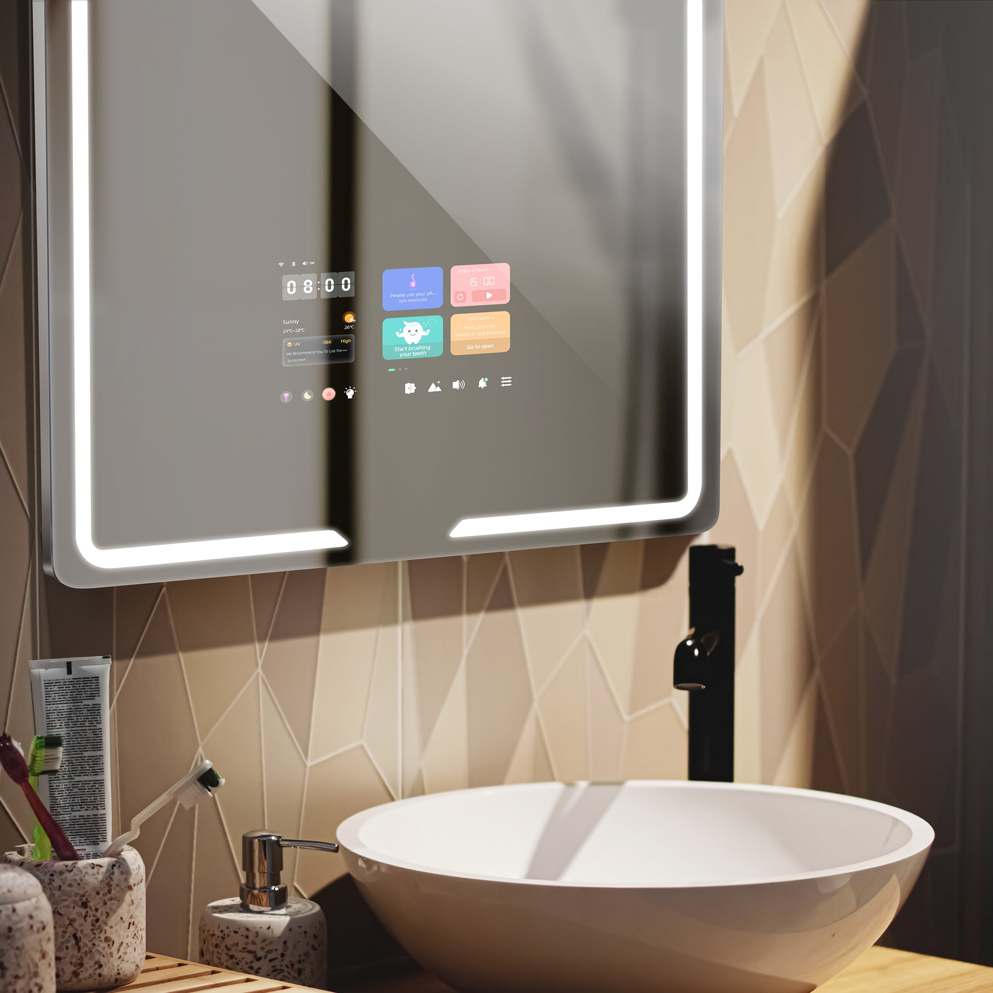 Smart Mirror Corner Close-up with Touch Controls