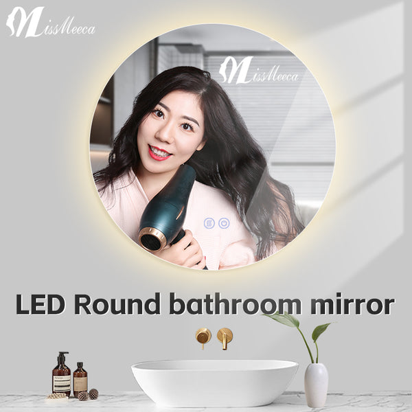 Round smart backlit led mirror with touch switch for bathroom