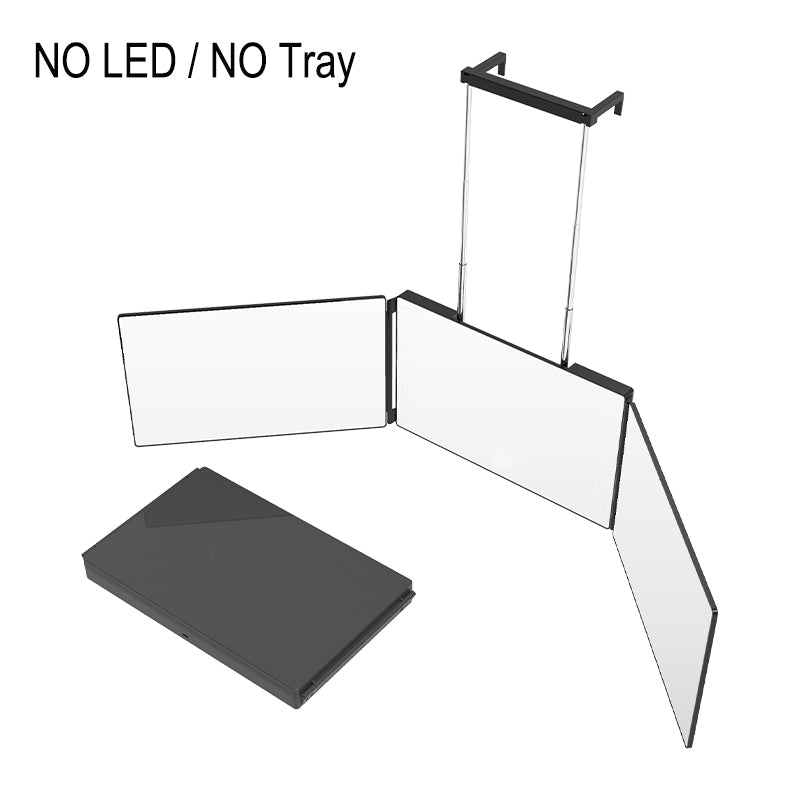 3 Way Trifold Mirror with Tray Storage - 360 Rear View Head & Smart LED Makeup Mirror