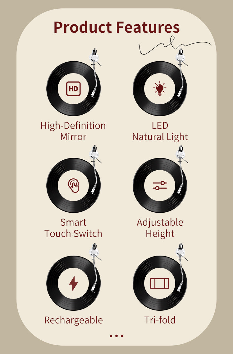 3 Way 360 Mirror - Smart LED Lighted Makeup Mirror with Trifold Design