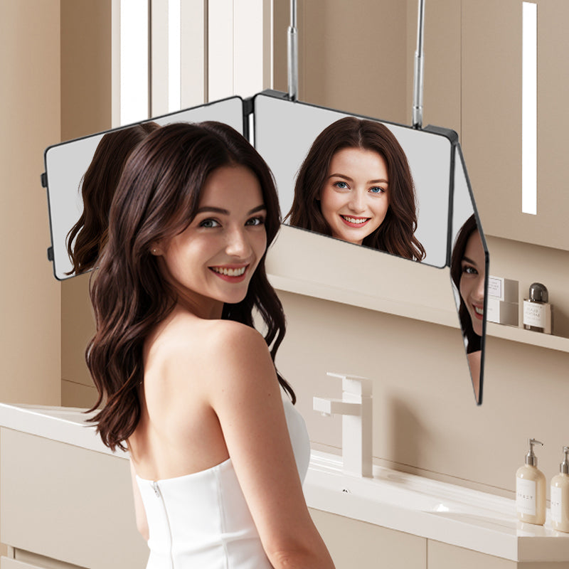 Tri-fold Haircutting Mirror, Customizable Barber Mirror, Makeup Mirror, and Dressing Mirror