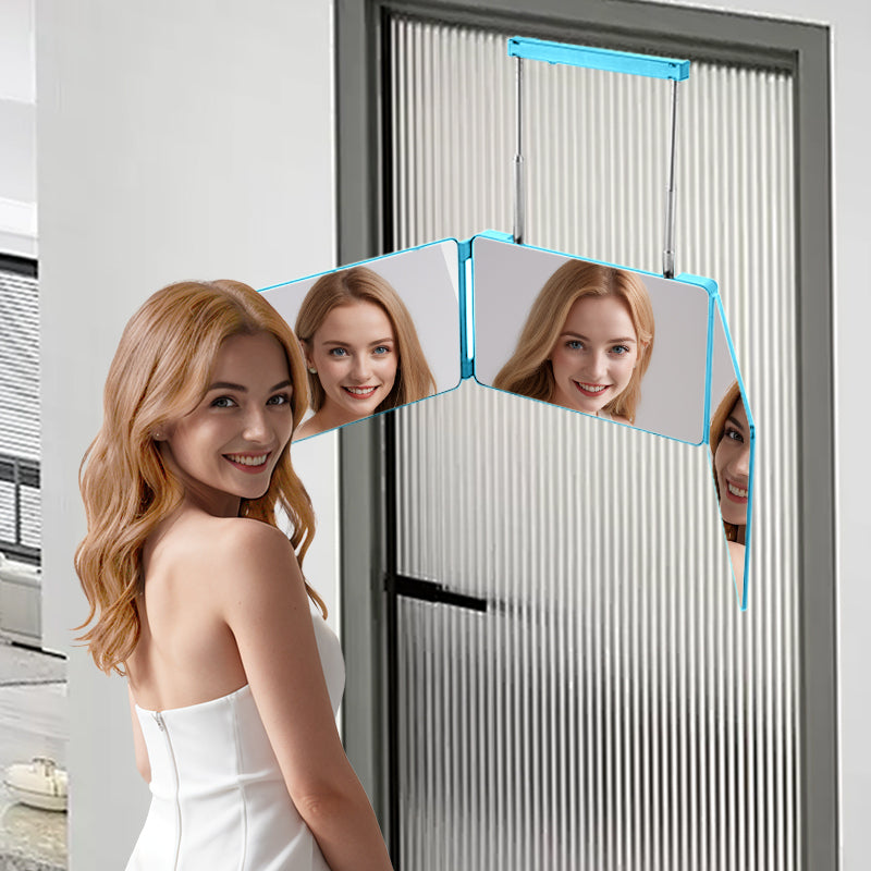 Tri-fold Haircutting Mirror, Customizable Barber Mirror, Makeup Mirror, and Dressing Mirror