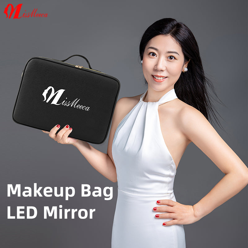 Portable Makeup Case Bag Mirror Led Light Beauty Case Travel Waterproof Make Up Bag Mirror