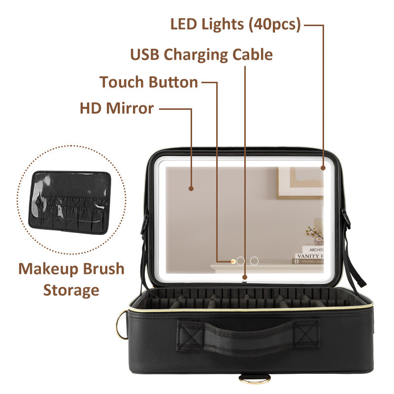 Portable Makeup Bag with LED Lighted Makeup Mirror, Large Capacity, Detachable, and Portable Makeup Mirror