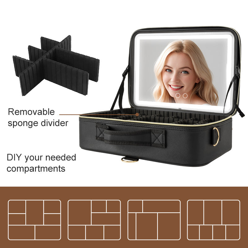 Portable Makeup Bag with LED Lighted Makeup Mirror, Large Capacity, Detachable, and Portable Makeup Mirror