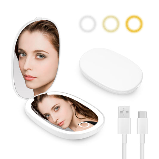 USA Warehouse LED Folding Vanity Mirror 3 Color Lights Adjustable Brightness Dual Side Mirror Portable Handheld Makeup Mirror