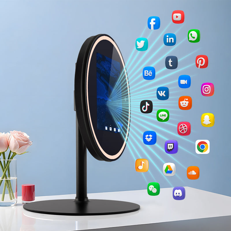 Smart Makeup Mirror with App Integration and Social Media Icons