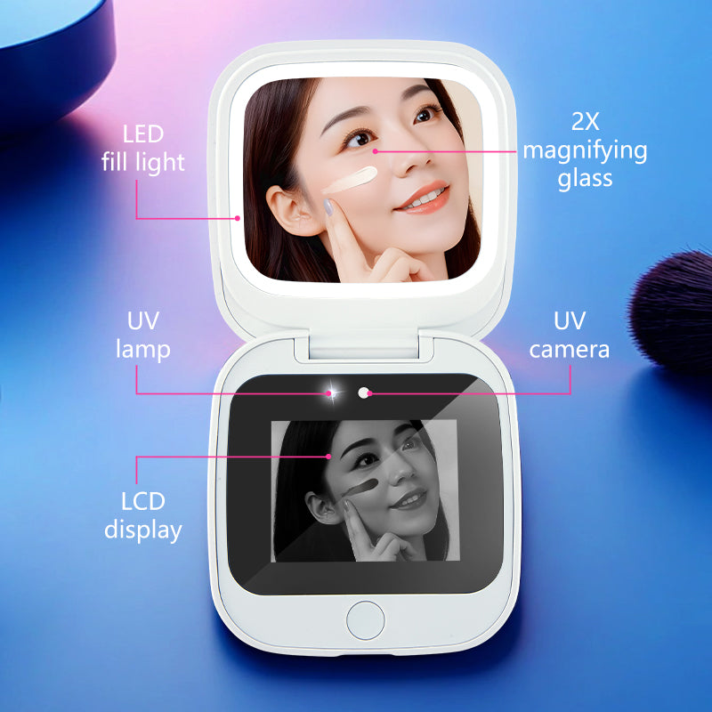 Smart Makeup Mirror with LED Fill Light and UV Detection Features