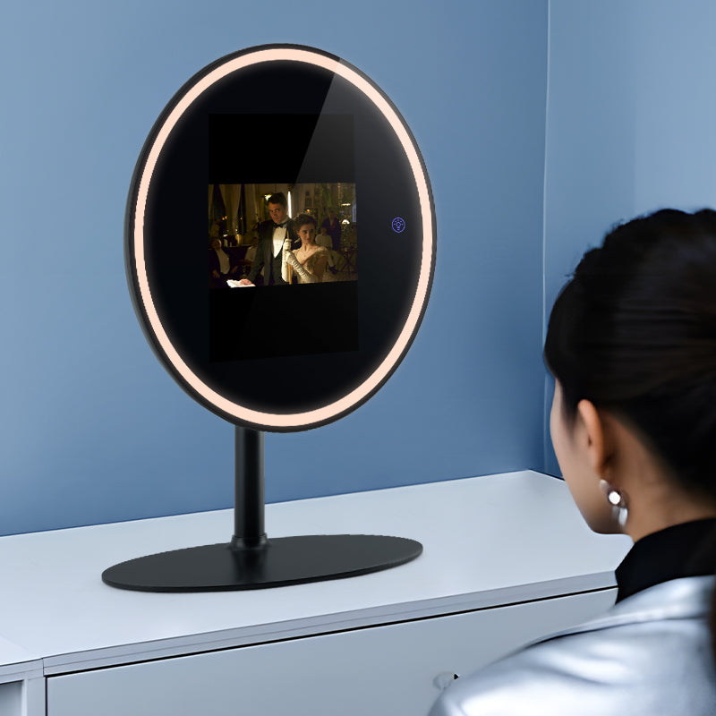 Smart Makeup Mirror Playing A Movie Scene On Screen.