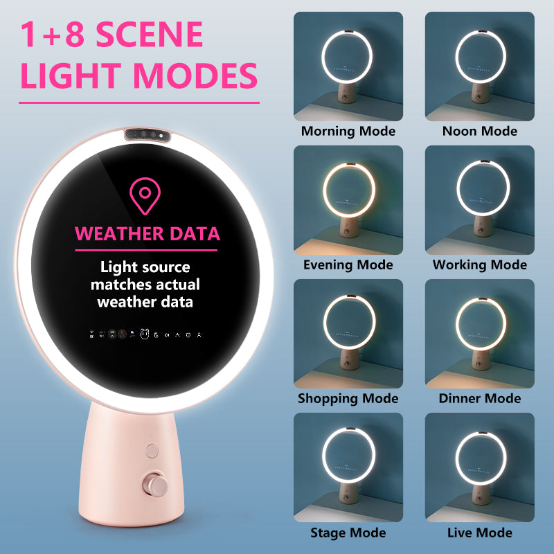 Smart Makeup Mirror with 8 Scene Modes and Weather Data Display