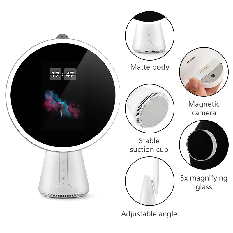 Smart Makeup Mirror With Magnetic Camera 5x Magnifying Glass And Adjustable Angle
