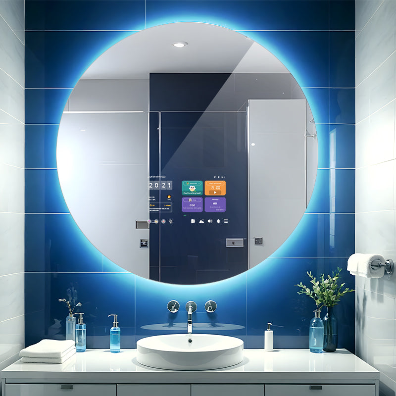 Smart bathroom mirror with soft light reflection and screen display