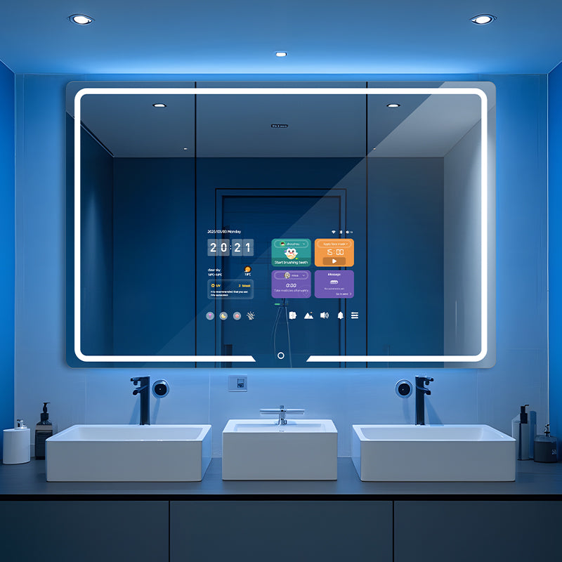 Smart mirror displaying interface in white light mode