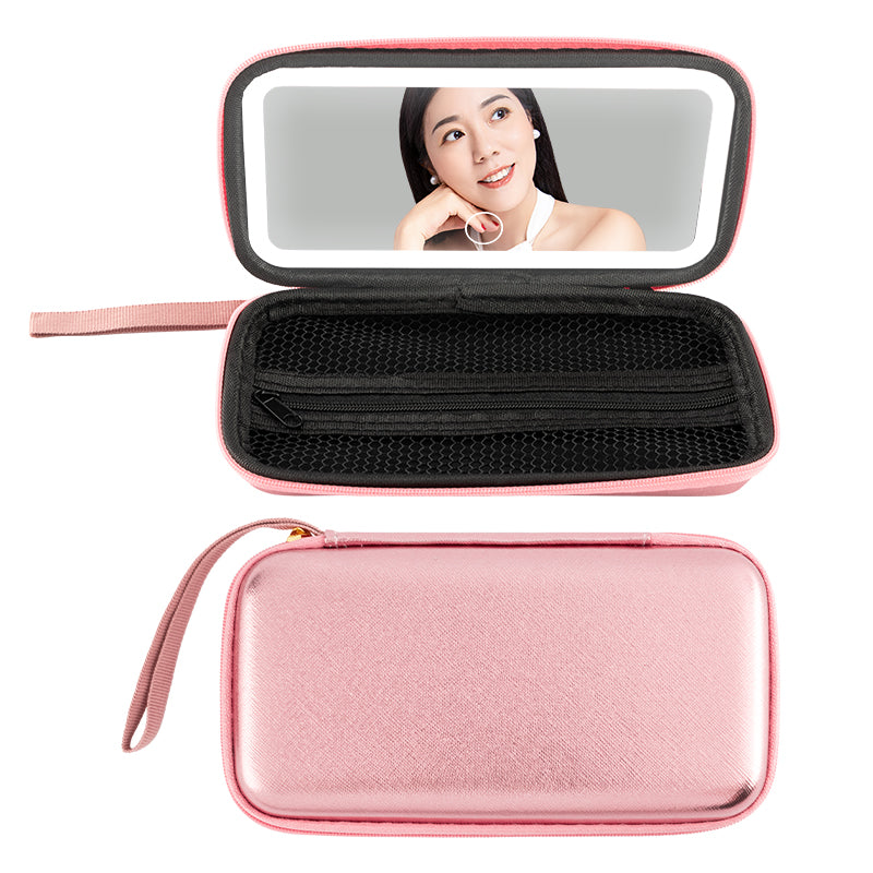 Square Soft Makeup Mirror Case Open and Closed Front View