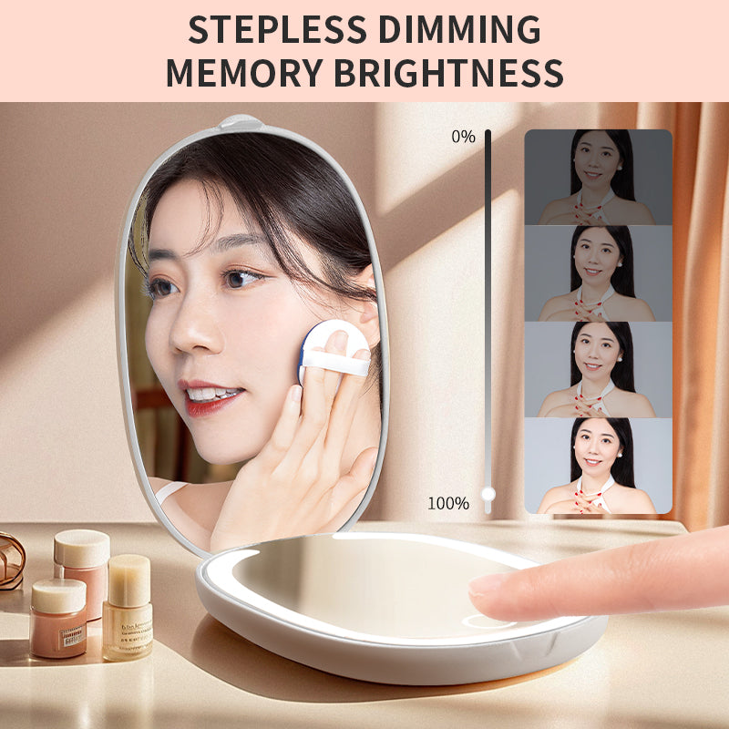 Folding LED Makeup Mirror Stepless Dimming Function with 0%-100% Brightness Adjustment and Memory Feature