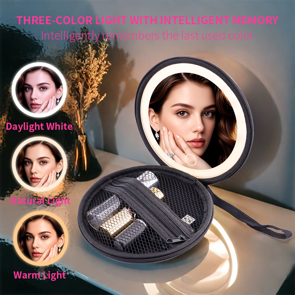 Three-Color LED Portable Makeup Mirror with Intelligent Memory Function