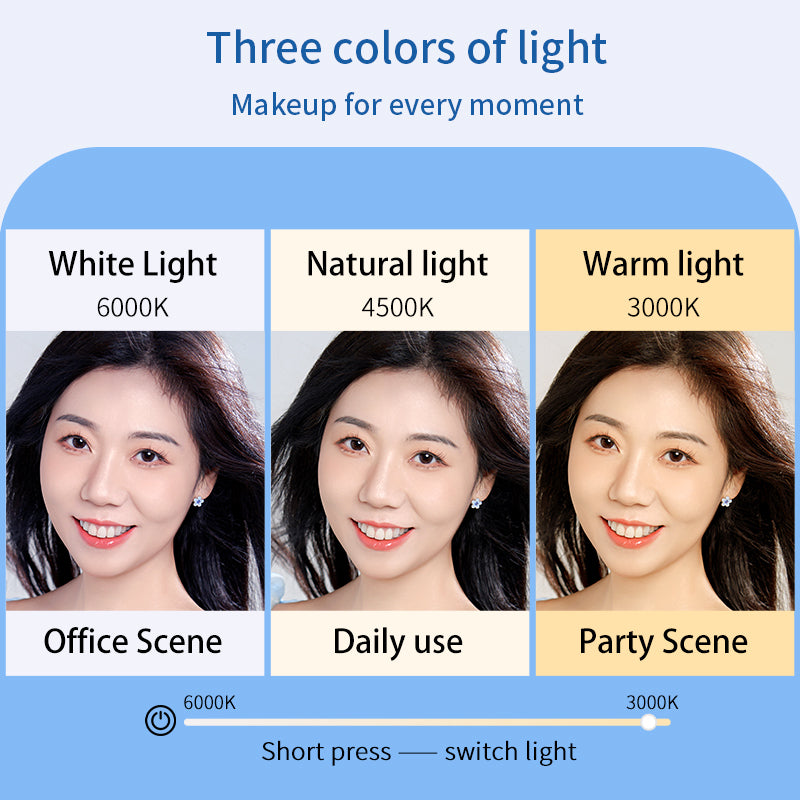 three-color light mirror - white 6000K - natural 4500K - warm 3000K - short press switch