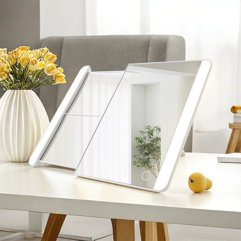 Tri-Fold LED Vanity Makeup Mirror, Adjustable Stand with Touch Control Light