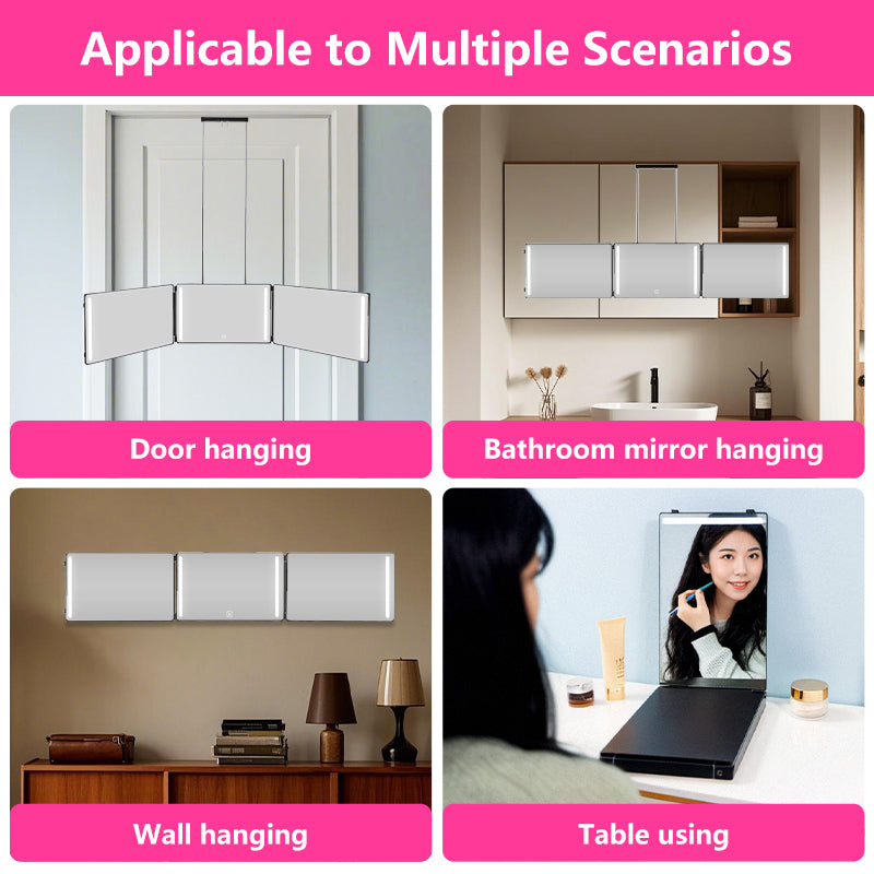 Tri-Fold Mirror Multi-Scenario Usage, Door-Bathroom-Wall-Table Mounting Options