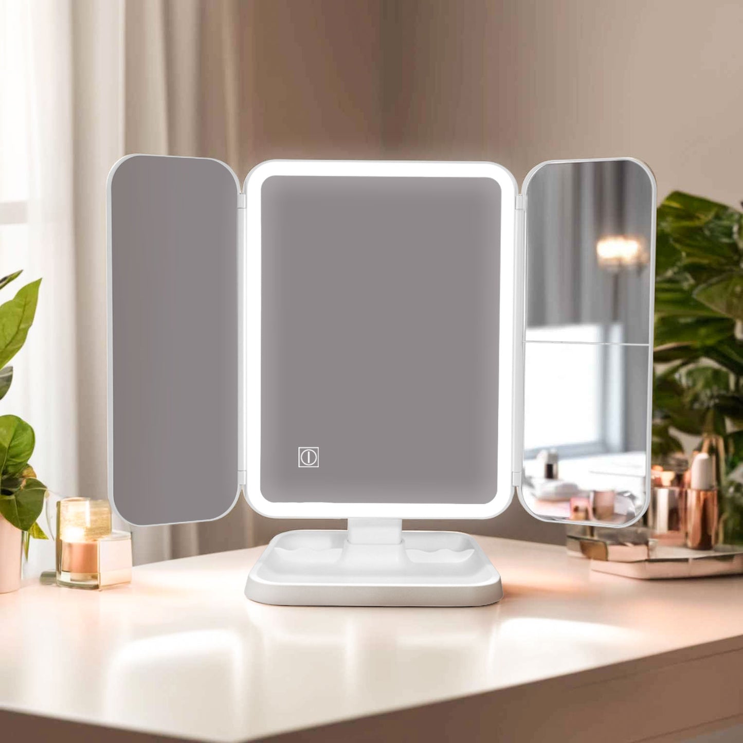 2 Ways 3 fold Vanity Mirror Adjustable 3 Color Mode Desktop Mirror Multiple Rotation Mirror