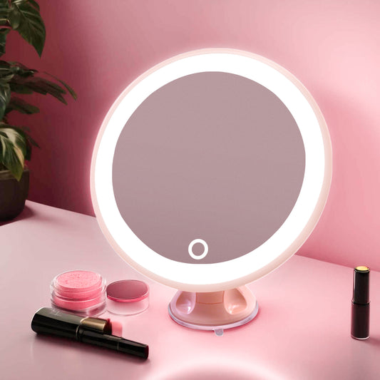 Bathroom mirror with lights and 5X,7X,10X magnifying suction up on wall