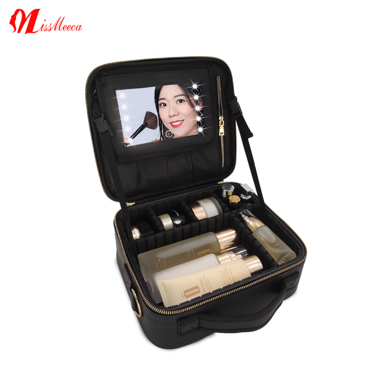 Travel Beauty Tool Smart LED Light Mirror Cosmetic Case Make up Bag For Girl