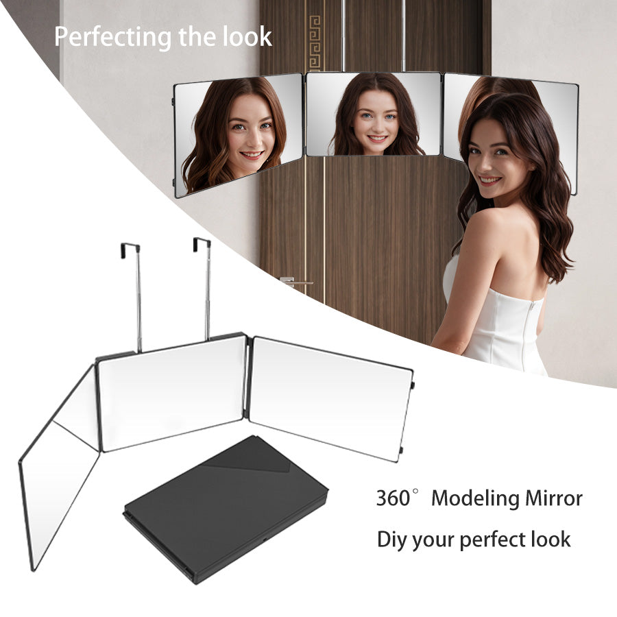 Telescoping Adjustable Hanging Men's Haircutting and Shaving Mirror, Folding Triple Makeup Mirror