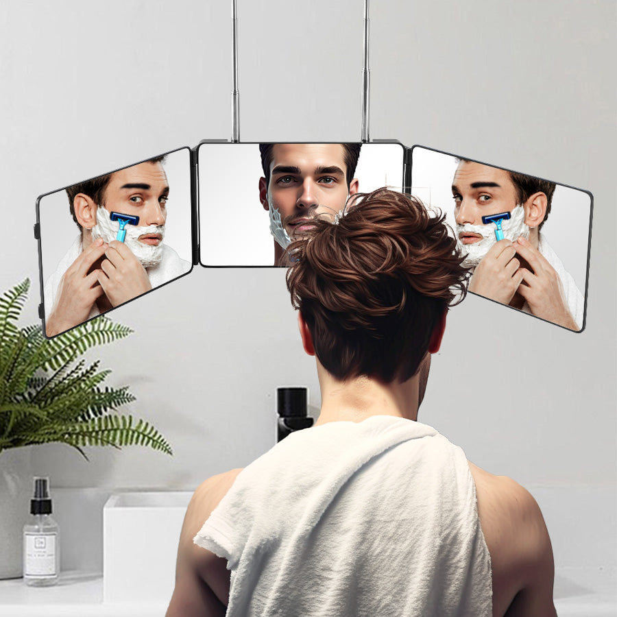 Tri-fold Haircutting Mirror, Customizable Barber Mirror, Makeup Mirror, and Dressing Mirror