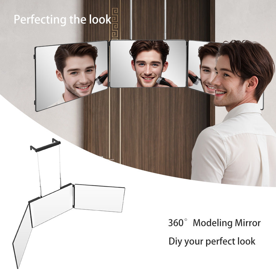 Tri-fold Haircutting Mirror, Customizable Barber Mirror, Makeup Mirror, and Dressing Mirror