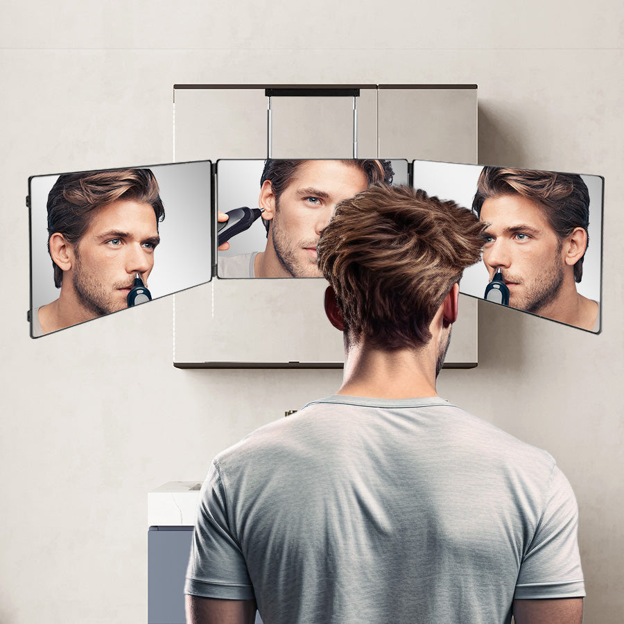 Tri-fold Haircutting Mirror, Customizable Barber Mirror, Makeup Mirror, and Dressing Mirror