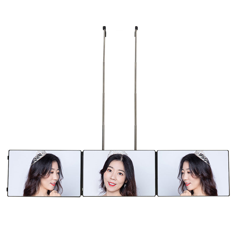 3 way 360 degree Angle Flat Mirror Adjustable Stretch Pole Hand on the Wall or Door Mirror for Self Hair Cutting Mirror
