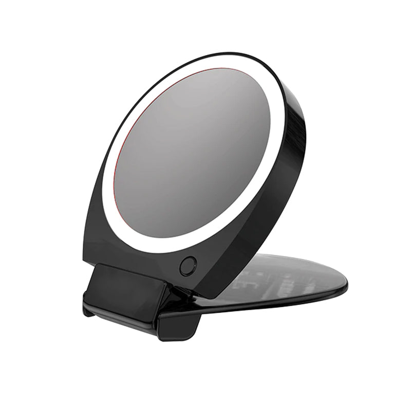 Travel makeup mirror with 5x magnifiying illuminated mirrors compact