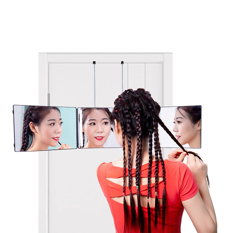 Self Hair Cut 360 Mirror tri folding mirror with lights Hang on Door Self Mirror Rechargeable