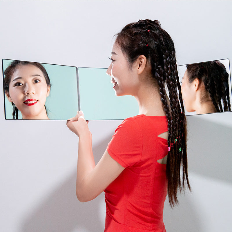 3 Way Tri-fold Self Hair Cutting Mirror adjustable Stretch  Pole Self Cuttting Mirror Hand on the Door Mirror