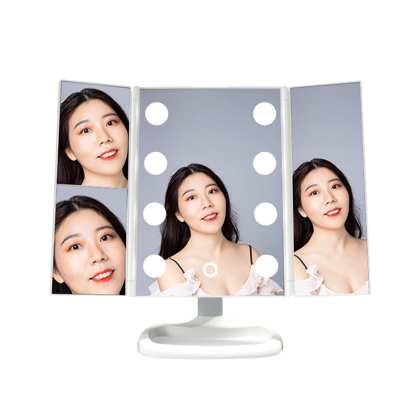 Miroir Espejo Led Touch Con Luz De Maquillaje 3 Way Trifold Mirrors Magnifying