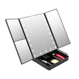 Tri-Fold Lighted Mirror with 22 LED Lights Make Up Mirror with Organizer Box
