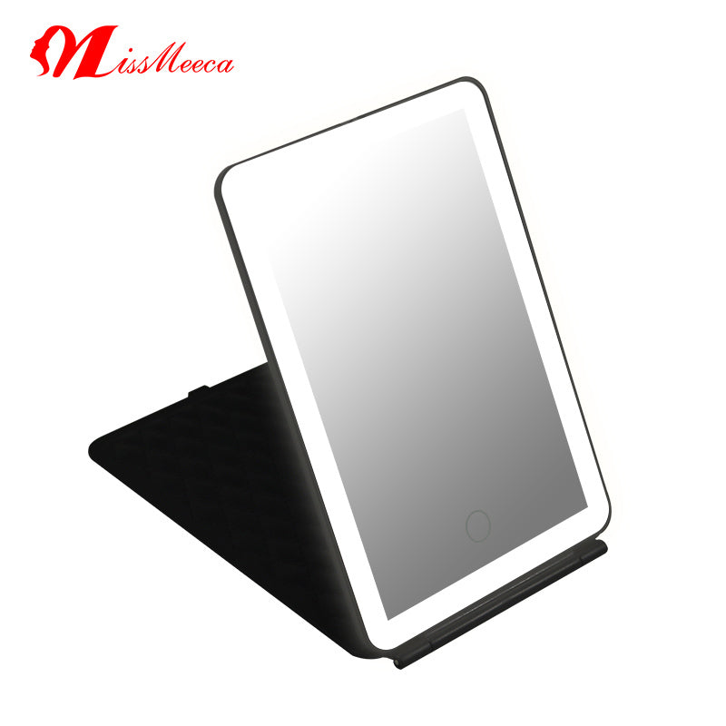 Grid Surface Make Up Mirror Beauty Pattern Smart Sensor Switch Square Shape Foldable Stand On the Table For Girls Gifts